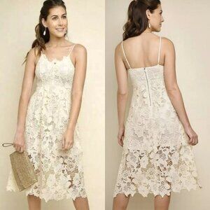 NEW Umgee Ivory Midi Dress Sz M Embroidered Crochet Lace Overlay Lined
